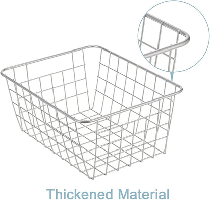 JUNCHU CHERRY Wire Kitchen Storage Basket 4 Packs,Perfect Pantry Organization Accessories Baskets,Laundry Basket,Countertop Organization,Suitable for Kitchen,Bathroom,Bedroom,Tabletop,Stackable,Chrome