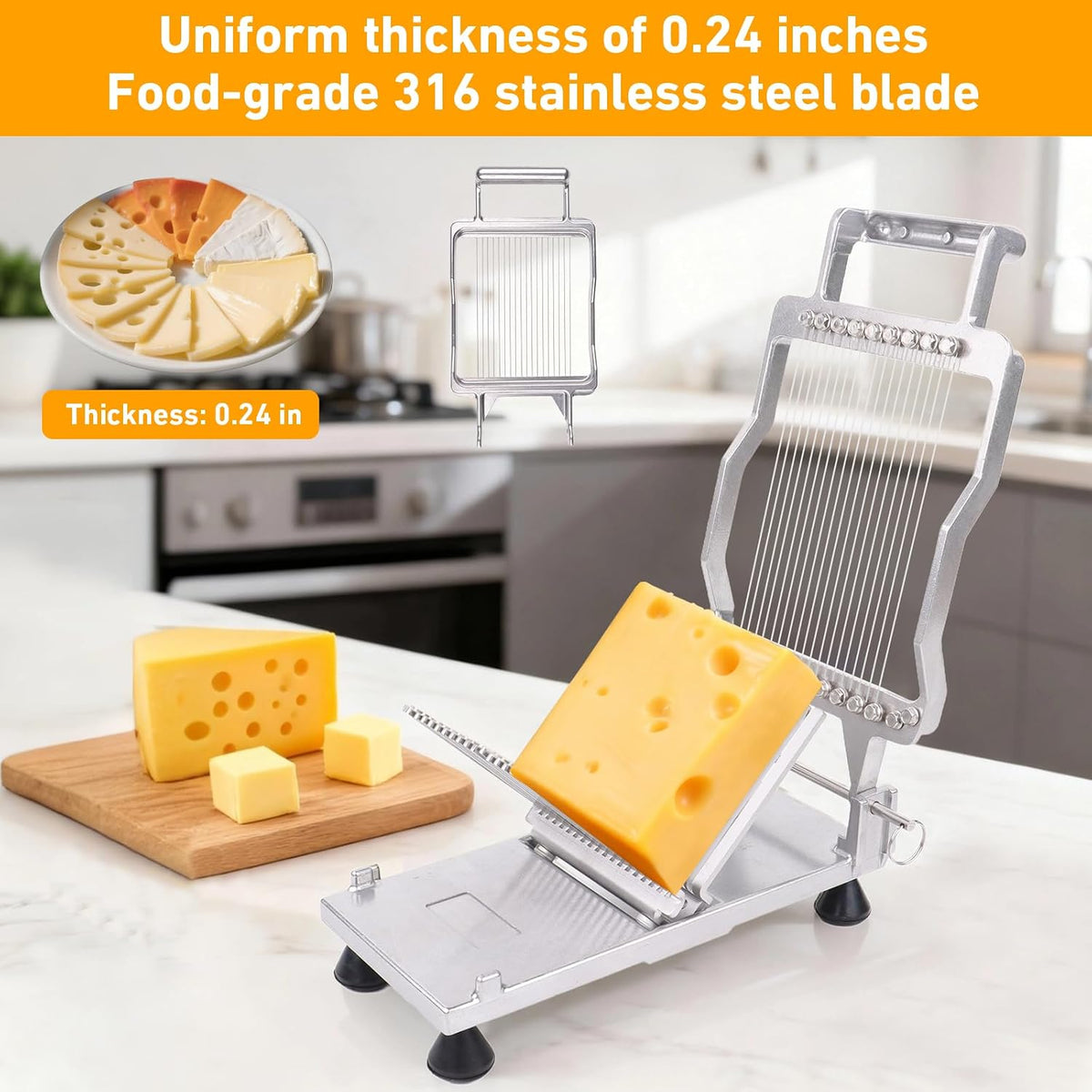 Commercial Cheese Slicer With Wire1 cm & 2 cm Cheese Cutter Butter Cutting Board Machine Aluminum Alloy Commercial Cheese Slicer with 316 Stainless Steel Wire Kitchen Cooking Baking Tool