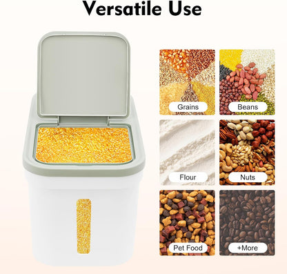 10kg/22Lbs Capacity Large Rice Container Flour Rice Dispenser Airtight Bulk Food Storage Bin with a Measuring Cup Large Storage Container for Food Grain Cereal Soybean Corn