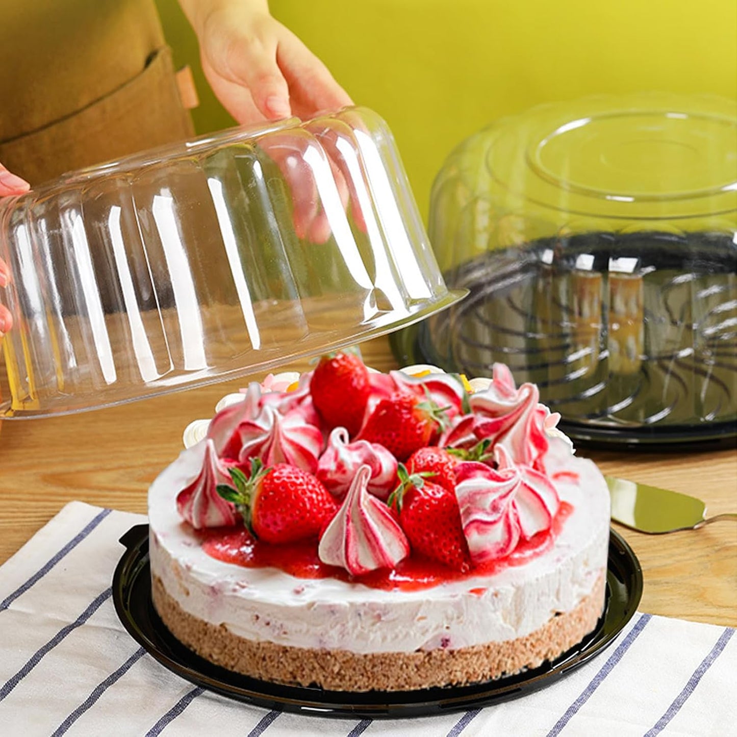 5Pcs 10Inch Disposable Plastic Cake Container with Dome Lids Clear Cupcake Holder for Cheesecake, Bundt Cake Pie Bakery Supplies