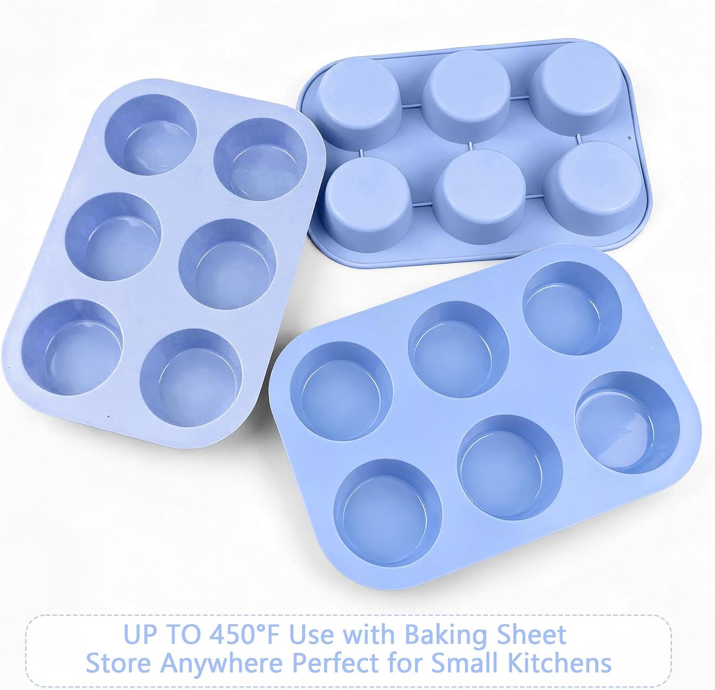 3-Pack 6-Cup Silicone Muffin Pans, Nonstick Cupcake Baking Molds, Muffin Cupcake Pans Molds for Baking, BPA/PFA-Free, Dishwasher & Oven Safe Pumpkin