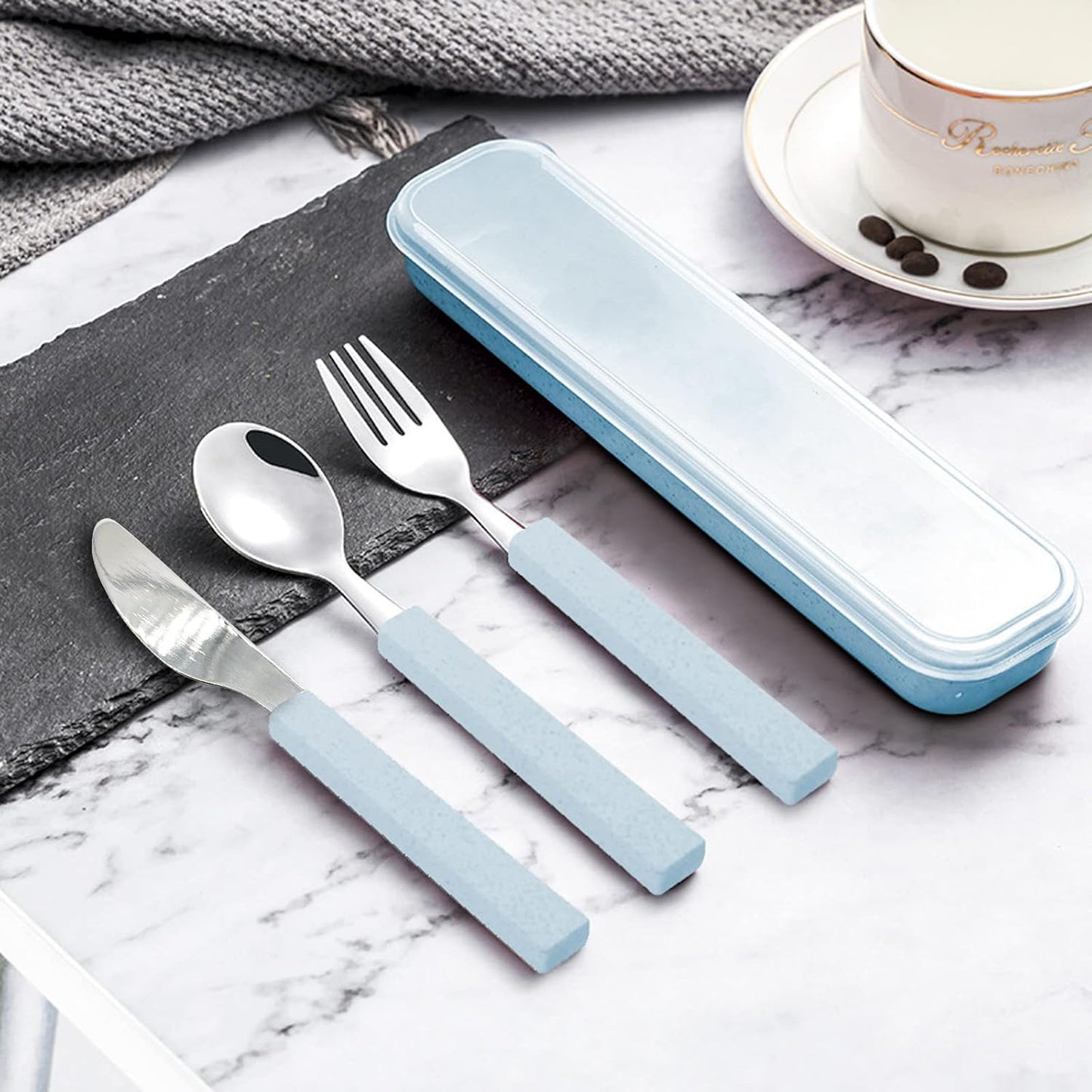 VANRA 3-Piece Children Utensils Set 18/10 Stainless Steel Child Flatware Set Silverware Knife Spoon Fork Set with Travel Case for Kids Lunch Box
