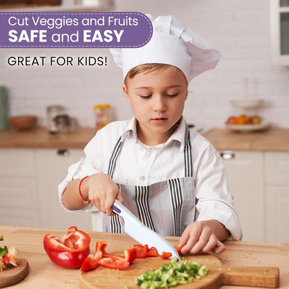 Zulay Kitchen 3-Piece Kids Knife Set for Real Cooking & Baking - Toddler Knives for Cutting Fruits, Veggies, & Cake - Children’s Montessori Knive with Serrated Edges - Safe & Fun Lettuce Knife (Red)