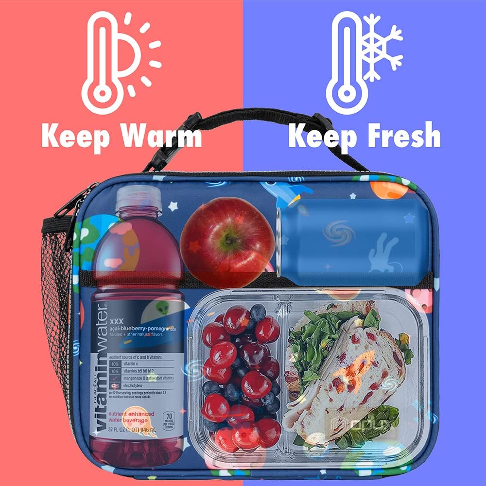 opux Insulated Lunch Bag Kids, Lunch Box for School Boy Girl, Leakproof Small Reusable Compact Soft Mini Cooler Bag, Toddler Small Lunch Boxes Kit Pail with Front Side Pockets (Purple)