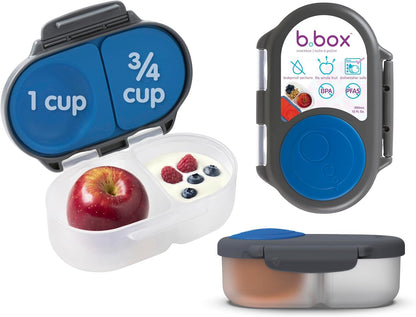 b.box Snack Box 2-Pack - Leak Proof Mini Bento Box for Kids & Toddlers, 2 Compartment Snack Containers for Kids, Dishwasher Safe, BPA-Free, PFAS-Free, Ages 4mo+, 1 3/4 Cup Each (Strawberry + Lilac)