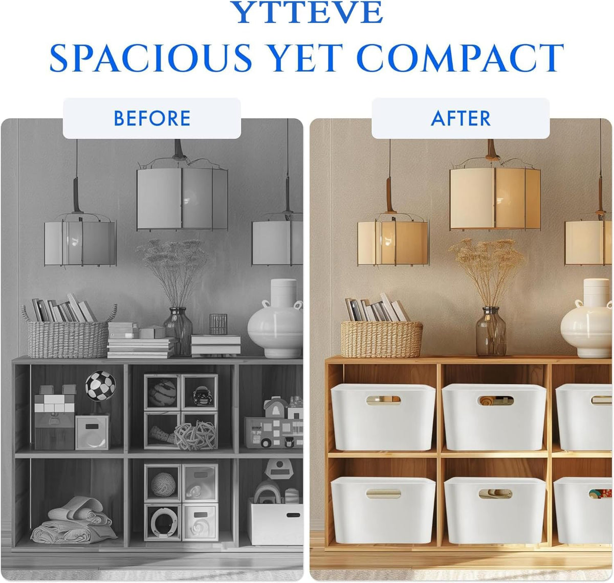 2 Pack Large Plastic Storage Bins with Handles, Versatile 13.7x10.2x5.7 Inch White Organizer Containers for Kitchen, Pantry, Closet, Bathroom, Office, Cabinet, Drawer, Snack, Toy & Makeup Organization