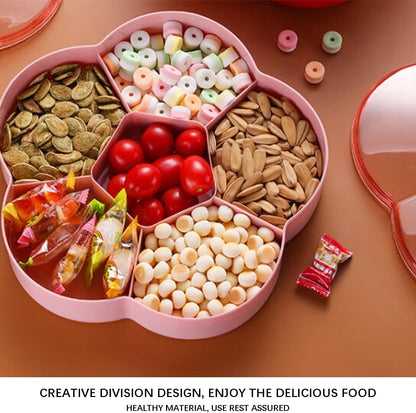 DOERDO Plastic Serving Trays with Lid 6 Compartment Food Storage Candy Organizer, Veggie Tray for Snack and Fruit, Red, 9.8x2.6Inch