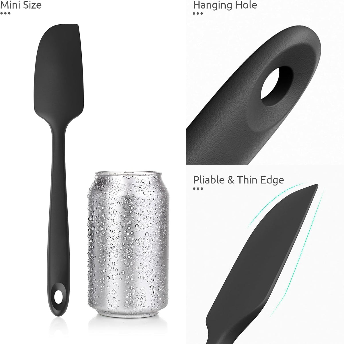 U-Taste Small Mini Silicone Spatula, 9in Rubber Jar Bowl Scraper, Black