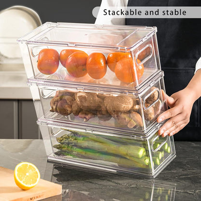 Mano Stackable Fridge Drawers Pull Out Bins with Handle Clear Refrigerator Drawers Organizer Food Storage Container Box with Dividers Plastic Produce Saver for Pantry, Cabinet, Kitchen, Clothes（7Pack）