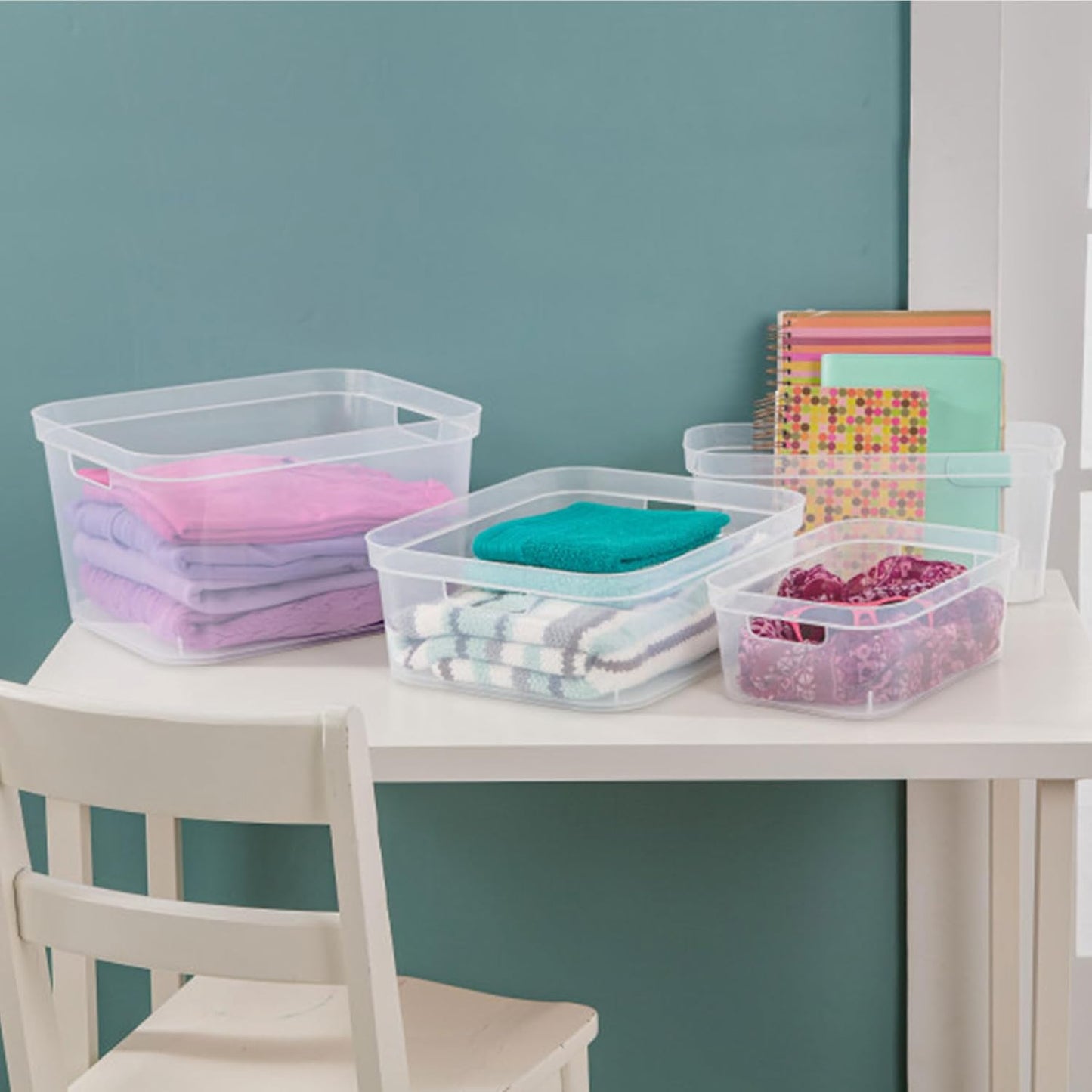 Sterilite 8.25x12.25x15 Inch Modern Polished Storage Bin w/Comfortable Carry Through Handles & Banded Rim for Household Organization, Clear (6 Pack)