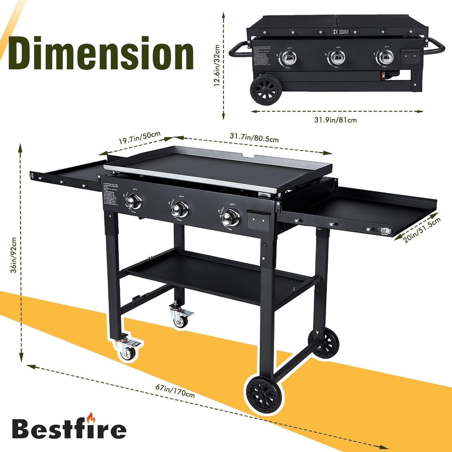 Propane Gas Griddle Charcoal Grill Combo Flat Top Griddle W/Dual Lids & 2 Side Shelves Dual Fuel BBQ Grill for Outdoor Barbecue