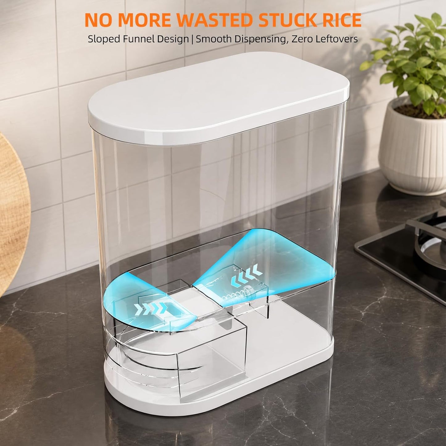 Rice Dispenser 22 Lbs(10kg), Rice Holder Storage Container with Measuring Cup, Clear Cereal Dry Food Grain Dispenser for Kitchen Pantry Household Organization, BPA Free