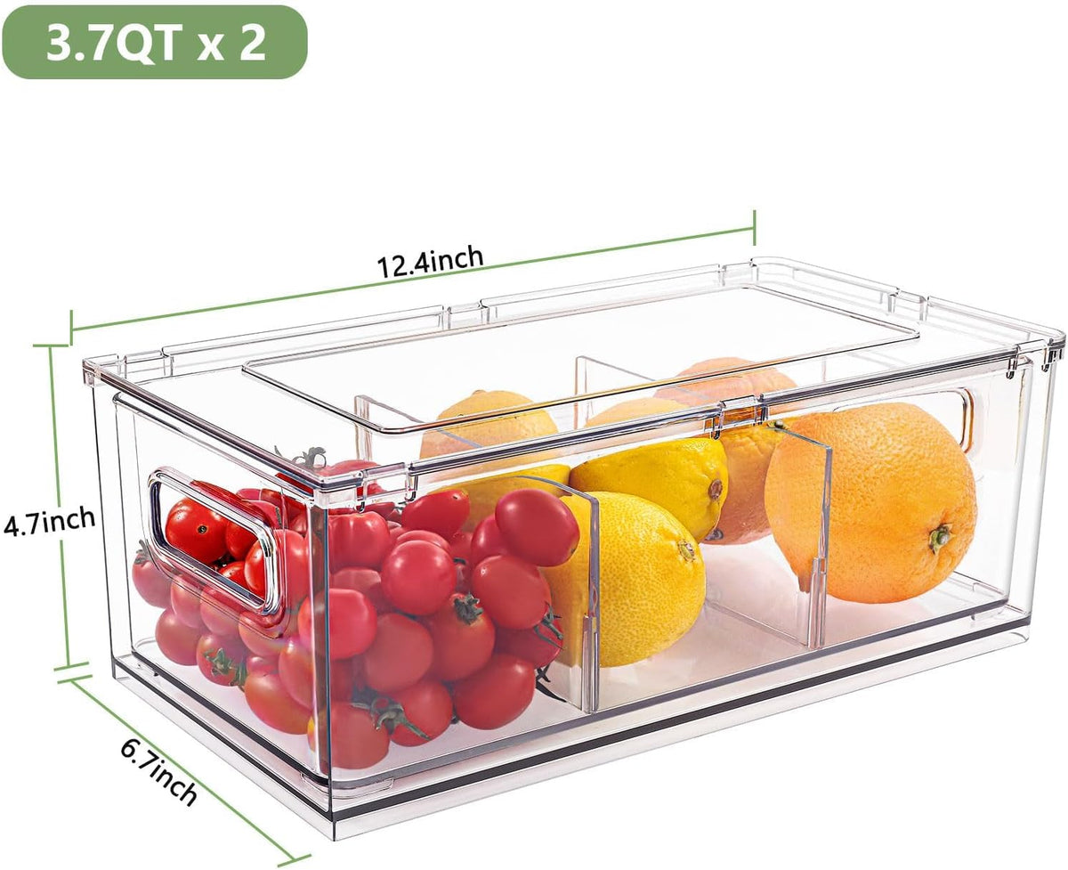 9.5QT Fridge Organizers and Storage Bins with Pull-out Drawer, Stackable Storage Drawer with Handle, Large Plastic Storage Container for Refridge, Kitchen,Under Sink, Bathroom, Pantry,1 Pack
