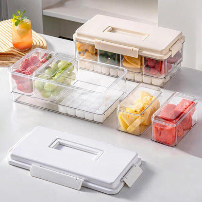 MANO 2pack Chilled Condiment Caddy with Lid Iced Snackle Box Container for Fruit Veggie Serving Tray with Handle Divided Garnish Tray Server Outdoor Camping Picnic Fridge Storage white&beige