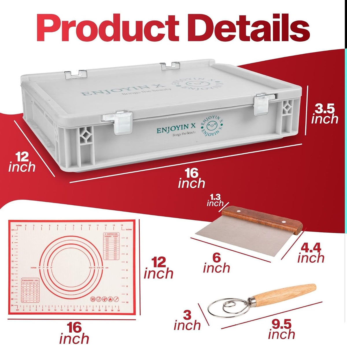 2-Pack Pizza Dough Proofing Box with Lid - Dough Tray & Proofing Container for Pizza, Bread, Sourdough - Stackable Design 16" x 12" x 3.5", White