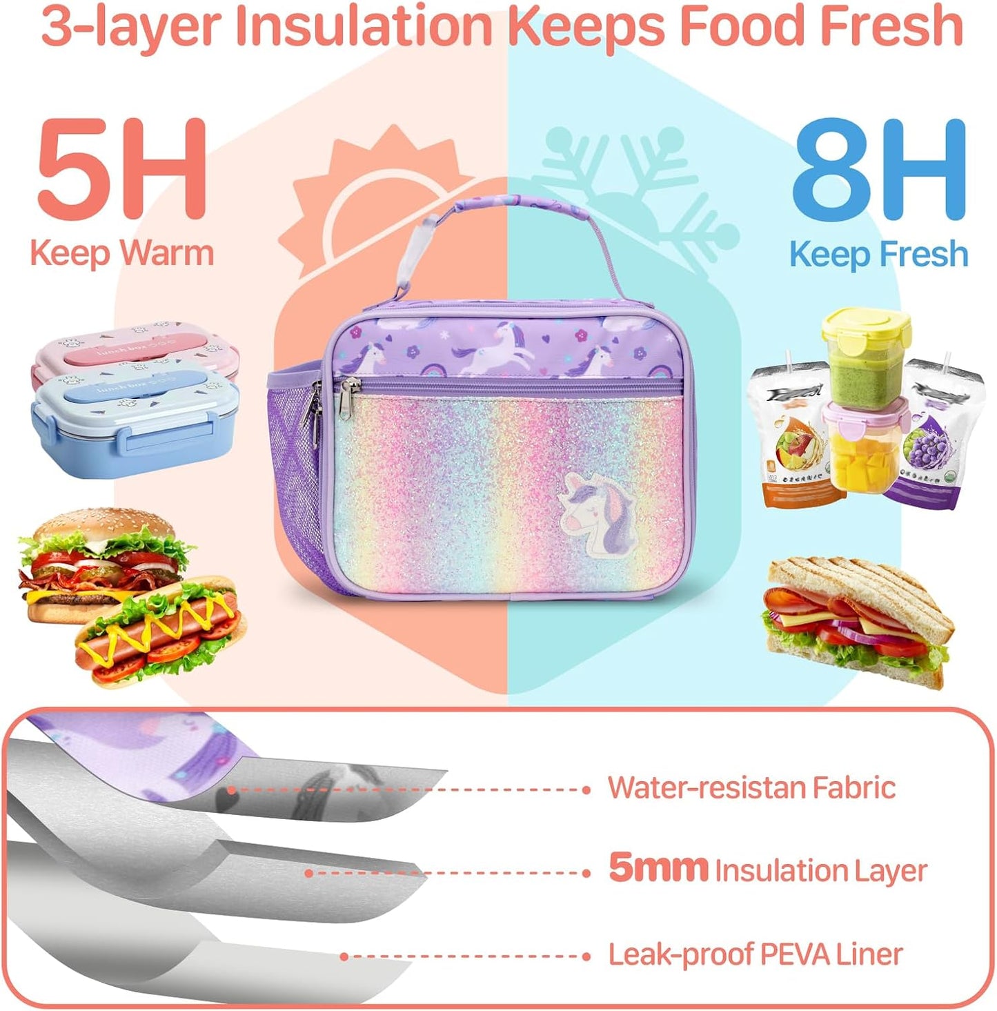 Kids Lunch Bag Boys - Insulated Kids Lunch Box Reusable Lunchbox with Water Bottle Holder Toddler Lunch Tote Bag for School Daycare, Black Dino Fossil