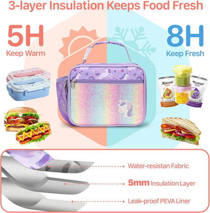 Kids Lunch Bag Boys - Insulated Kids Lunch Box Reusable Lunchbox with Water Bottle Holder Toddler Lunch Tote Bag for School Daycare, Black Dino Fossil