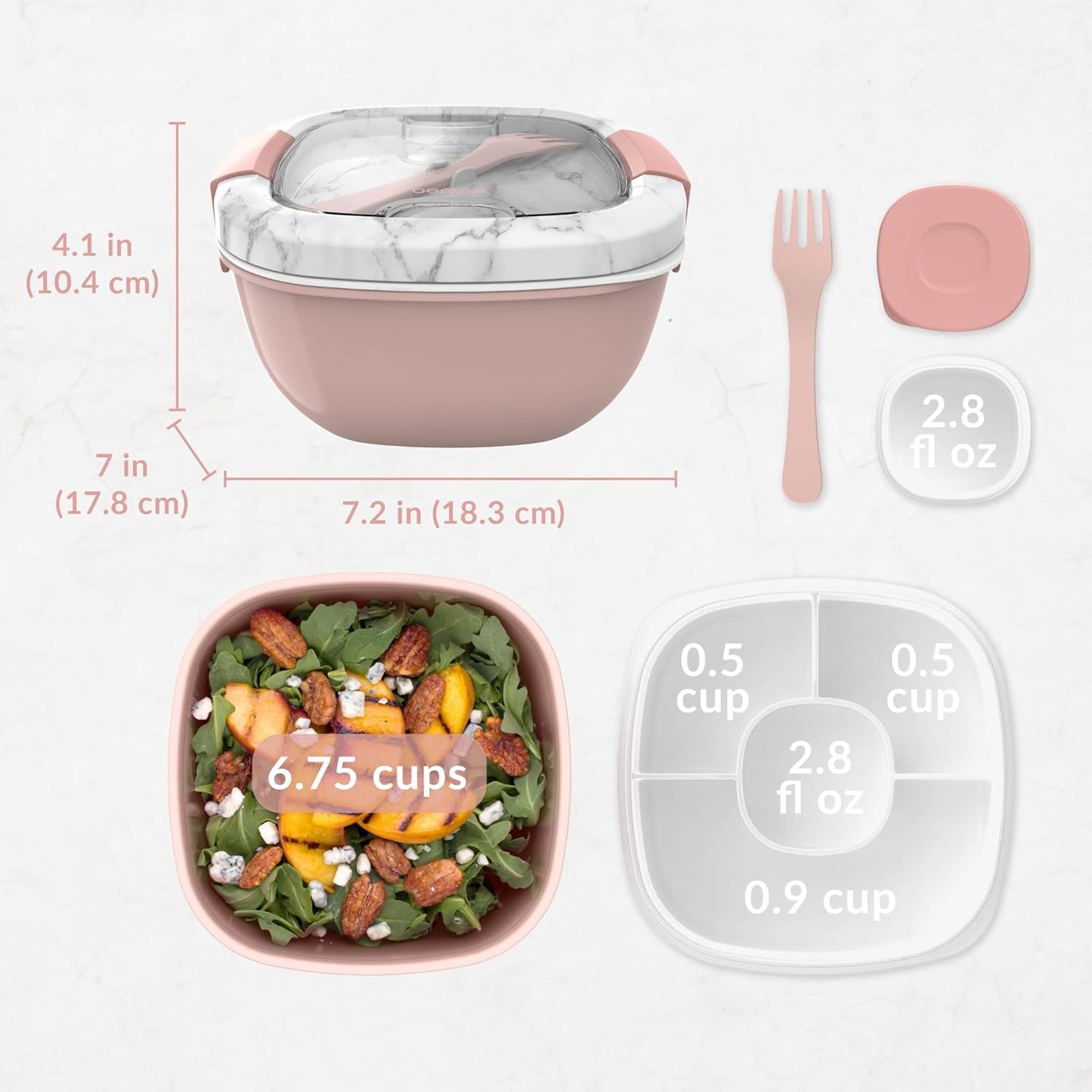 Bentgo Salad Container - 54 oz Bowl with 4-Compartment Toppings Tray, Leak-Proof Dressing Container, Reusable Fork, BPA-Free Lunch Box for Meal Prep & Food Storage; Removable Bento Tray (Khaki Green)