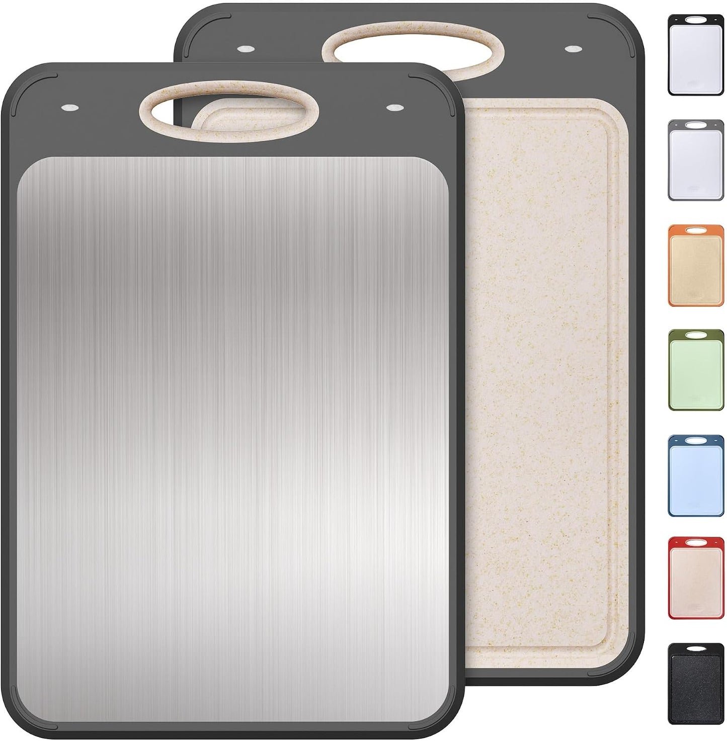 2 Packs Stainless Steel Cutting Board Set, Best Non Toxic Cutting Boards for Kitchen, Double Sided Metal Chopping Board for Meat/Fruit/Vegetables, Food Grade Kitchen Set Gift, [16”×11”+18”×12” Inch]