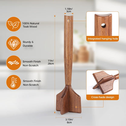 Wooden Meat Chopper,Ground Meat Masher,Beef Masher,Hamburger Masher,Potato and Bean Masher,Chicken and Beef Shredder,Multi-Use Wood Meat Separator and Long-lasting Kitchen Utensil