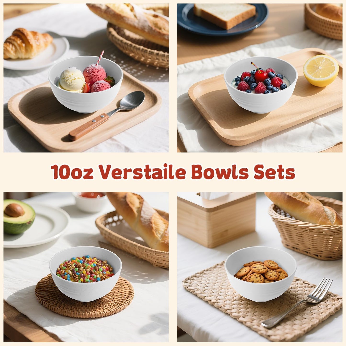 Wrova Wheat Straw Bowls for Kitchen set of 6,Anti-Scald Thick Soup Bowls 40oz,Microwave and Dishwasher Safe Bowl Sets, Unbreakable Cereal Bowl Sets. Vibrant Series