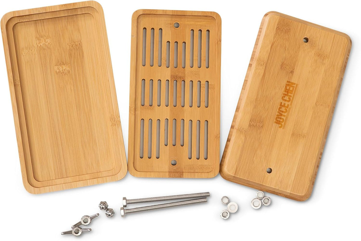 Joyce Chen Bamboo Tofu Press, Built-In Drainage Grate & Removable Drip Tray, Adjustable Dual Tension Screws, Easily Remove Water from Tofu, Mess-Free Tofu Drainer