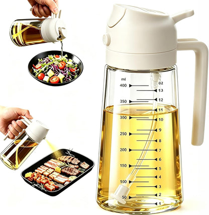 AT-VALY 2-in-1 Oil Sprayer for Cooking, 16oz Glass Oil Dispenser, Black