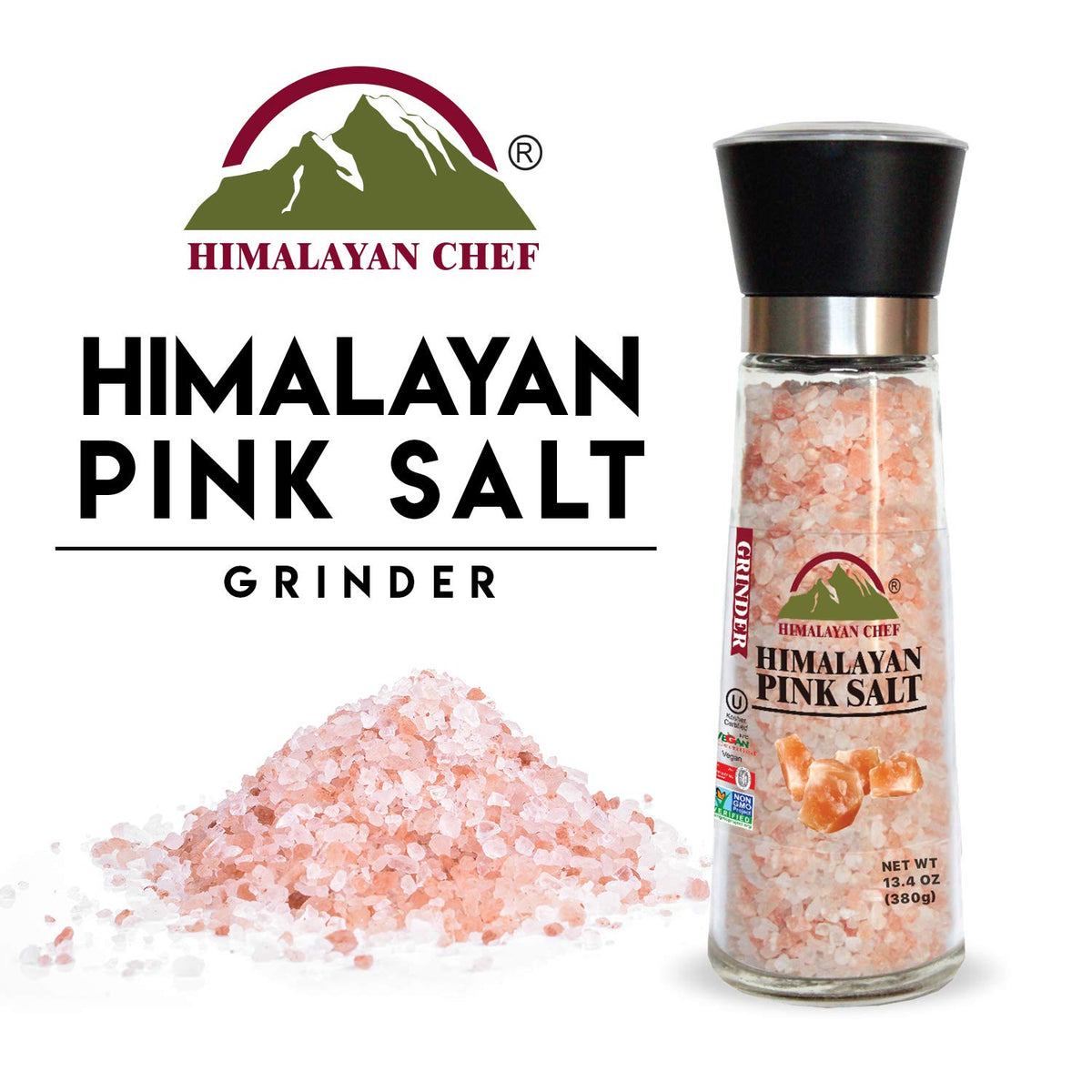 Himalayan Chef Salt Grinder, Refillable-13 Ounce