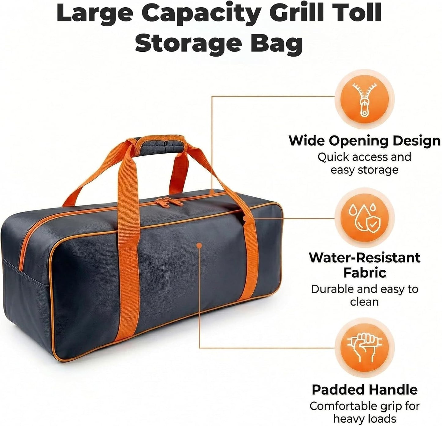 Grill Tool Storage Bag, 24" x 8" x 8" Large Capacity BBQ Accessory Storage, Heavy-Duty Utensil Grill Accessories Organizer Case Storage Compatible with Blackstone.Black (No Accessories)