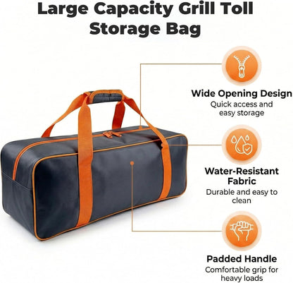 Grill Tool Storage Bag, 24" x 8" x 8" Large Capacity BBQ Accessory Storage, Heavy-Duty Utensil Grill Accessories Organizer Case Storage Compatible with Blackstone.Black (No Accessories)