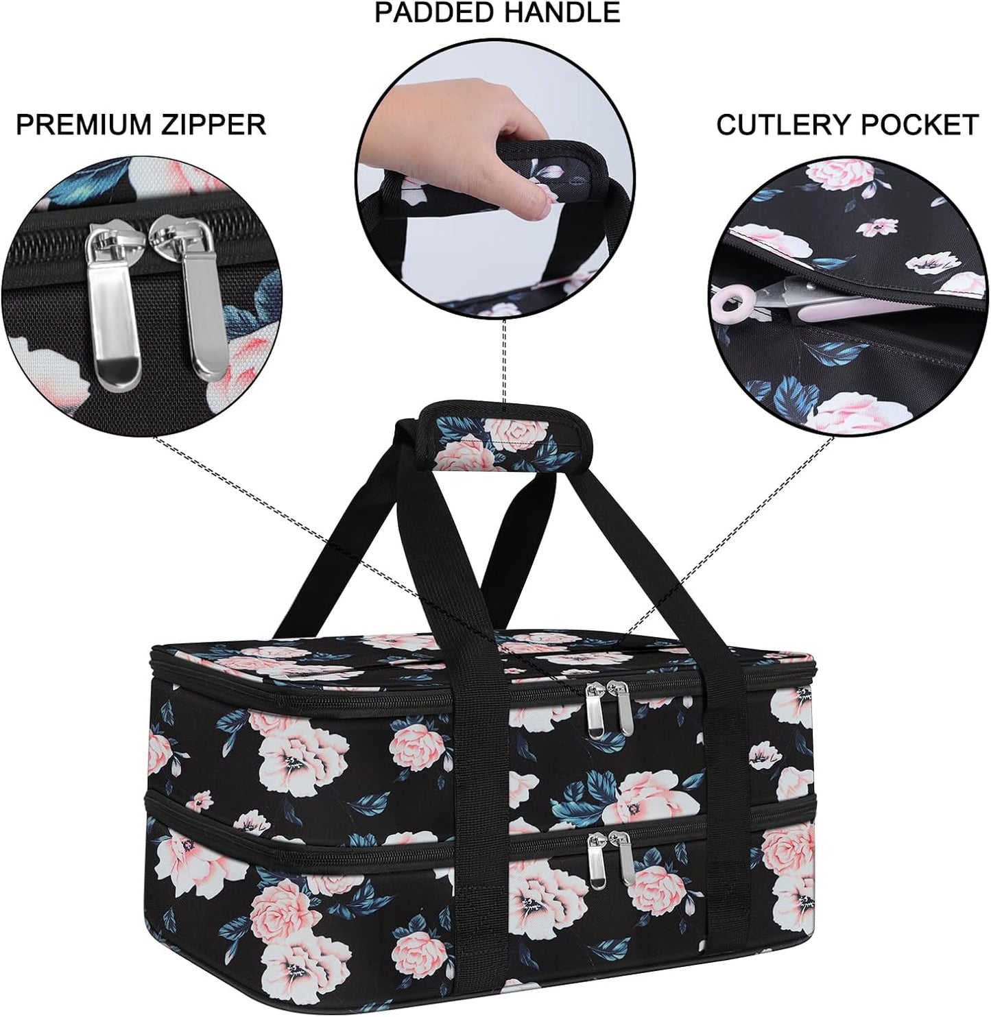 esouler Insulated Casserole Carrier - Casserole Carriers for Hot or Cold Food - Lasagna Lugger Dish Carrier, Thermal Lunch Bag for Potluck Parties, Picnic, Travel, Fits 9" x 13" Baking Dish, Grey