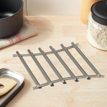 FitWell Heat-Resistant Steel Dining Protector Modern Metal Trivet for Kitchen Table, Holds Hot Pots & Cast Iron Cookware, Trivet for Serving and Organization of Hot Dishes in Kitchen (Satin Nickel)