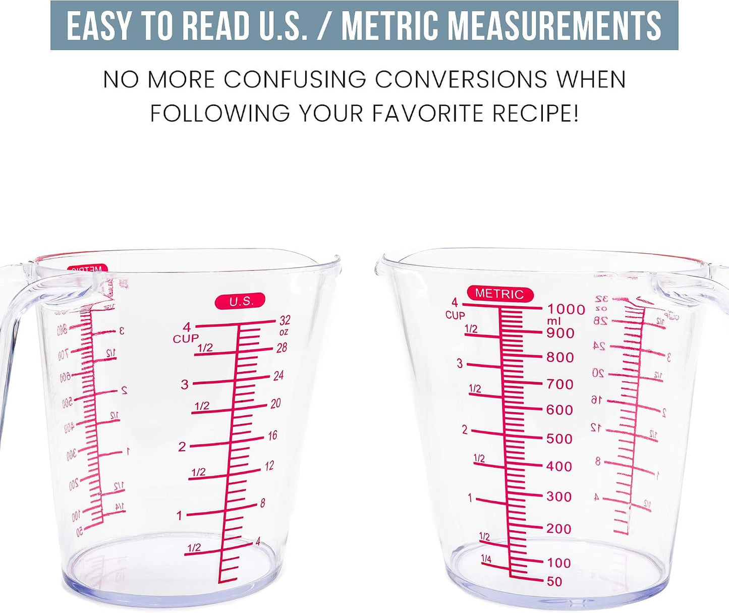 Chef Pomodoro 3-Piece Liquid Meausuring Cups Set - Ml and Oz Measuring Cup