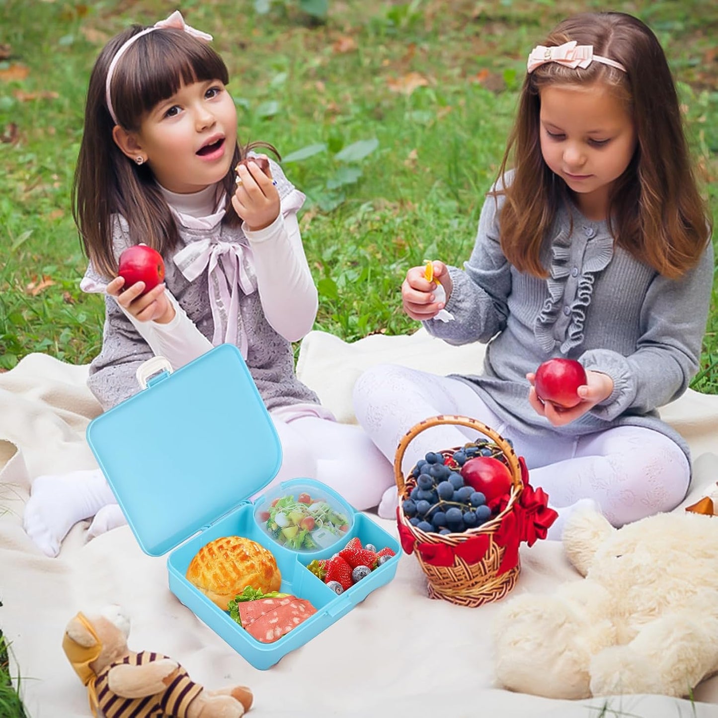 JOOPETALK Kids Snackle Lunch Box with Leak-Proof Snack Container, 8 Compartments with Detachable Dividers, BPA-Free, Dishwasher Safe – Bento Box for School & Travel(Blue)
