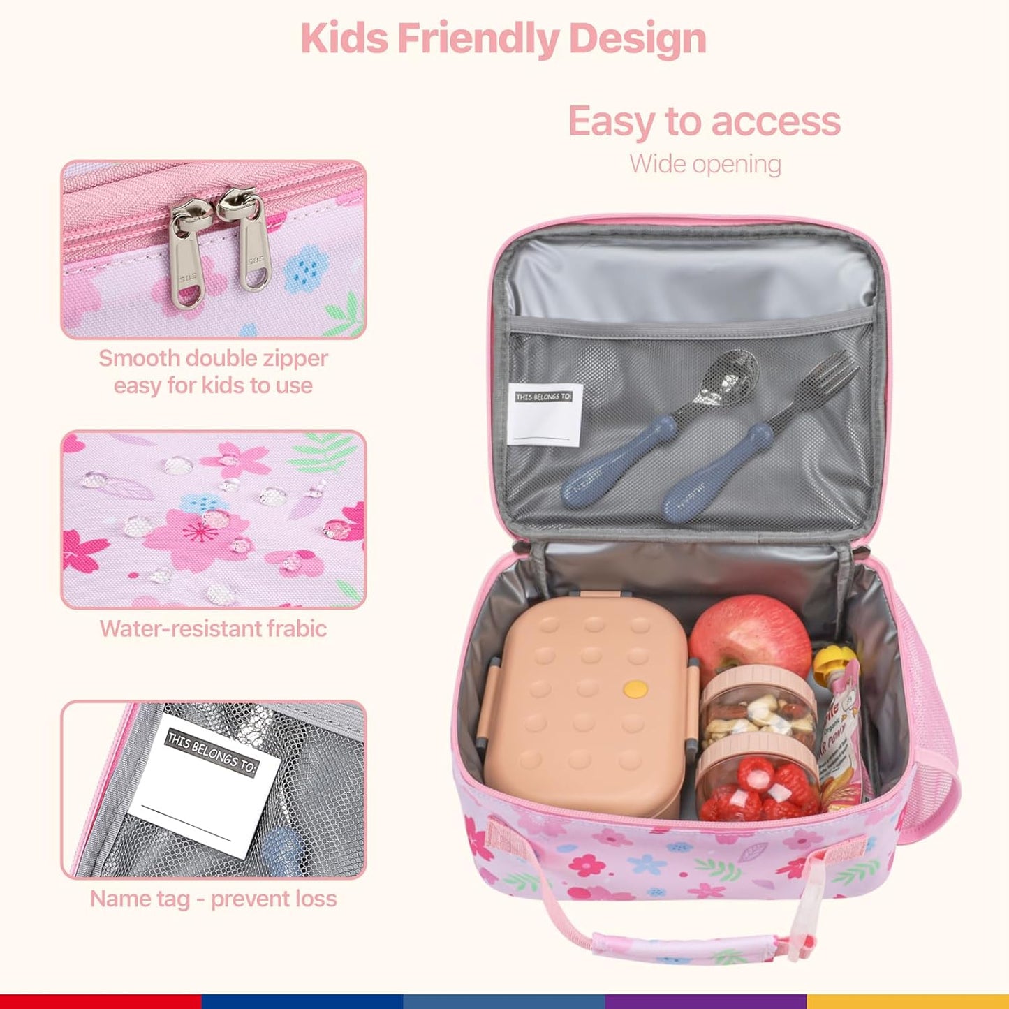 Bagseri Kids Lunch Bag Boys - Thermal Insulated Lunch Box Tote with Water Bottle Holder, Reusable Leak-Proof Kids Lunch Box for Daycare & School, Black Dinosaur (Containers Not Included)