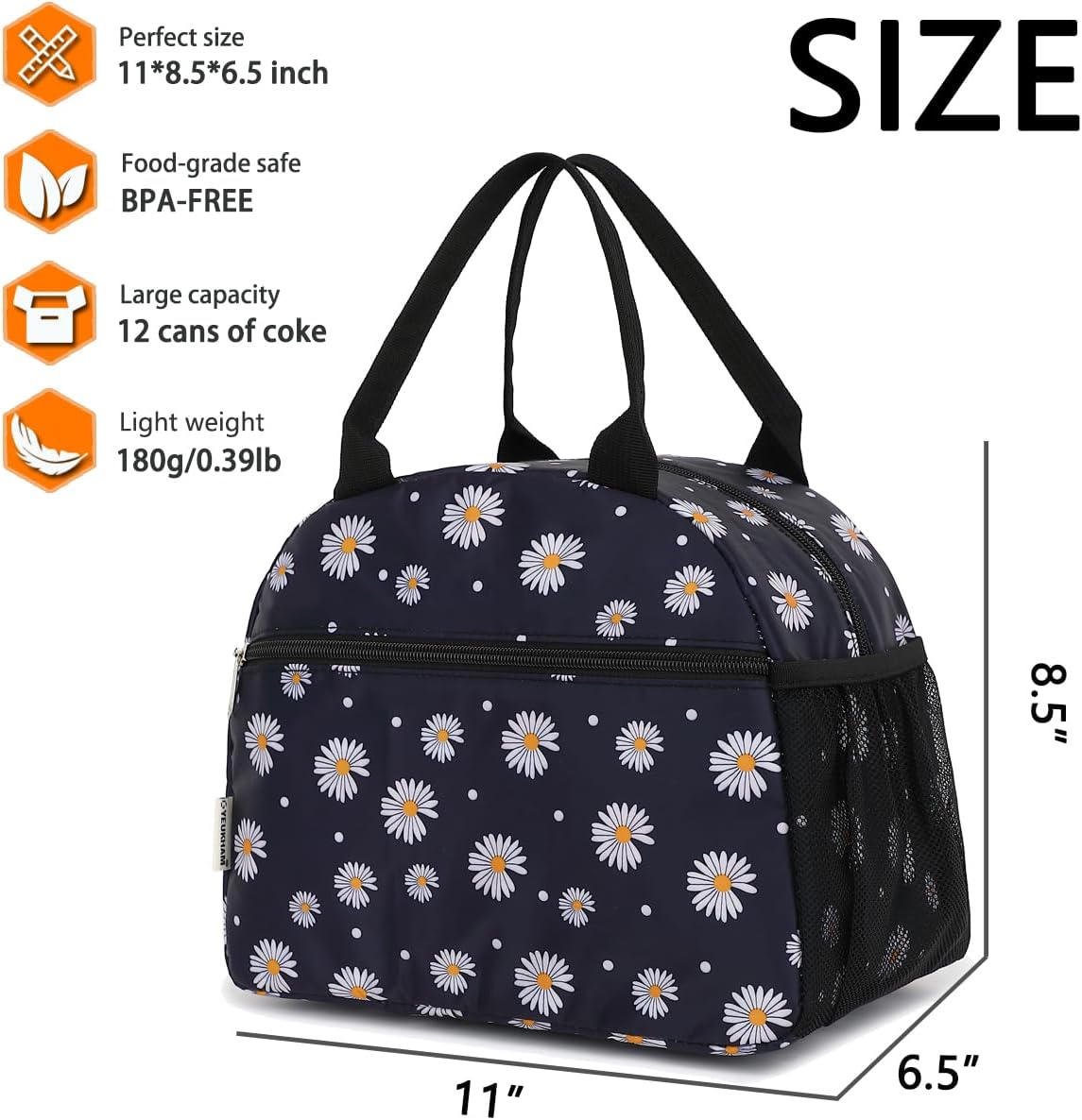 GYEUKHAM Lunch Bag Women, Lunch Box for Adult Men Kids Girls, Small Cute Lunchbox Tote Large Capacity Insulated Lunch Container Cooler for Work School Picnic Travel, Black White Stripes