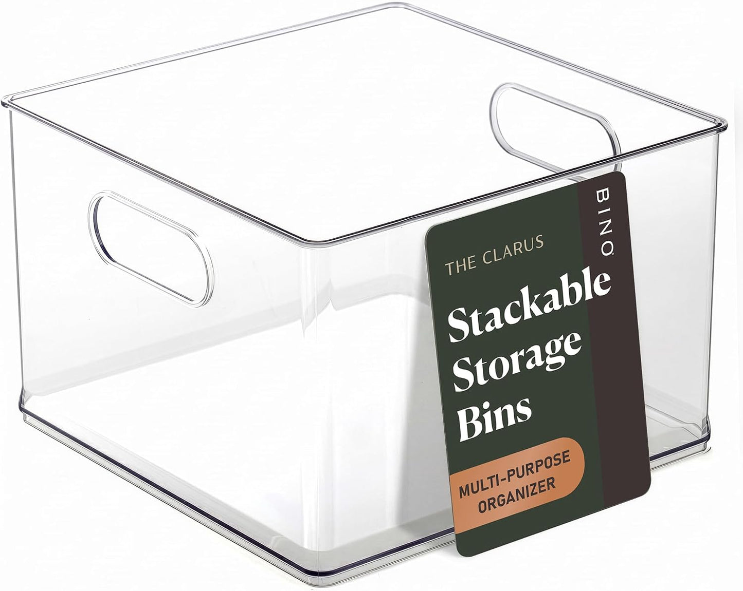 BINO | Stackable Plastic Storage Bins, Clear | THE CLARUS COLLECTION | Pantry Organizers and Storage Containers | Fridge Organizer Bins | Kitchen Cabinet Organizer | Medicine Cabinet Bin