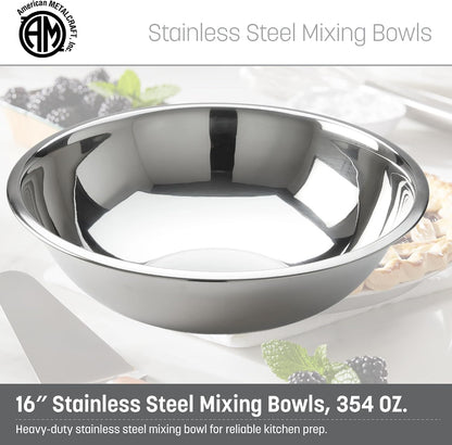 American Metalcraft 16" Stainless Steel Mixing Bowl - 13-Quart Durable Metal Bowls for Mixing, Large Stainless Steel Bowl