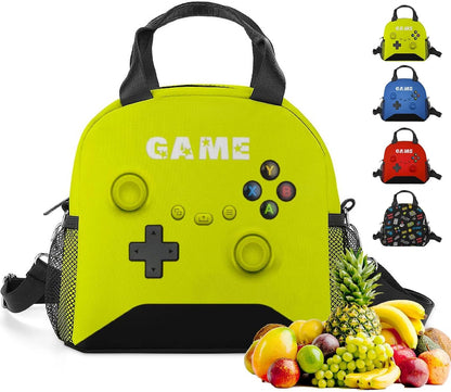 Game Lunch Bag for Boys Girls Gamer, Insulated Video Game Lunch Box for School Work Office Travel Picnic Hiking Beach, Waterproof Leakproof Portable Fits Most Bento Boxes