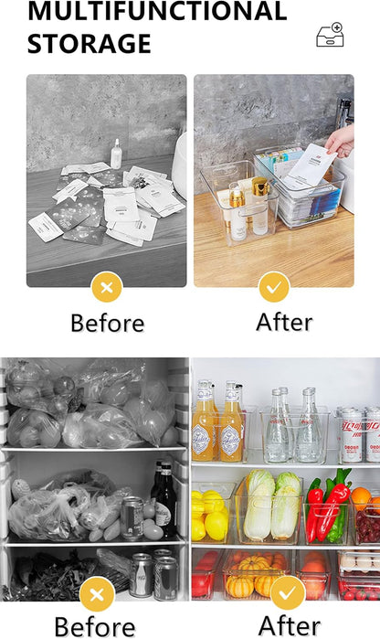 Xicennego Refrigerator Organizer Bins Set of 3, Clear Plastic Storage Bins for Pantry, Fridge Organizer Set , Storage Organizer Bins for Fridge, Freezer, Kitchen Cabinet, Pantry