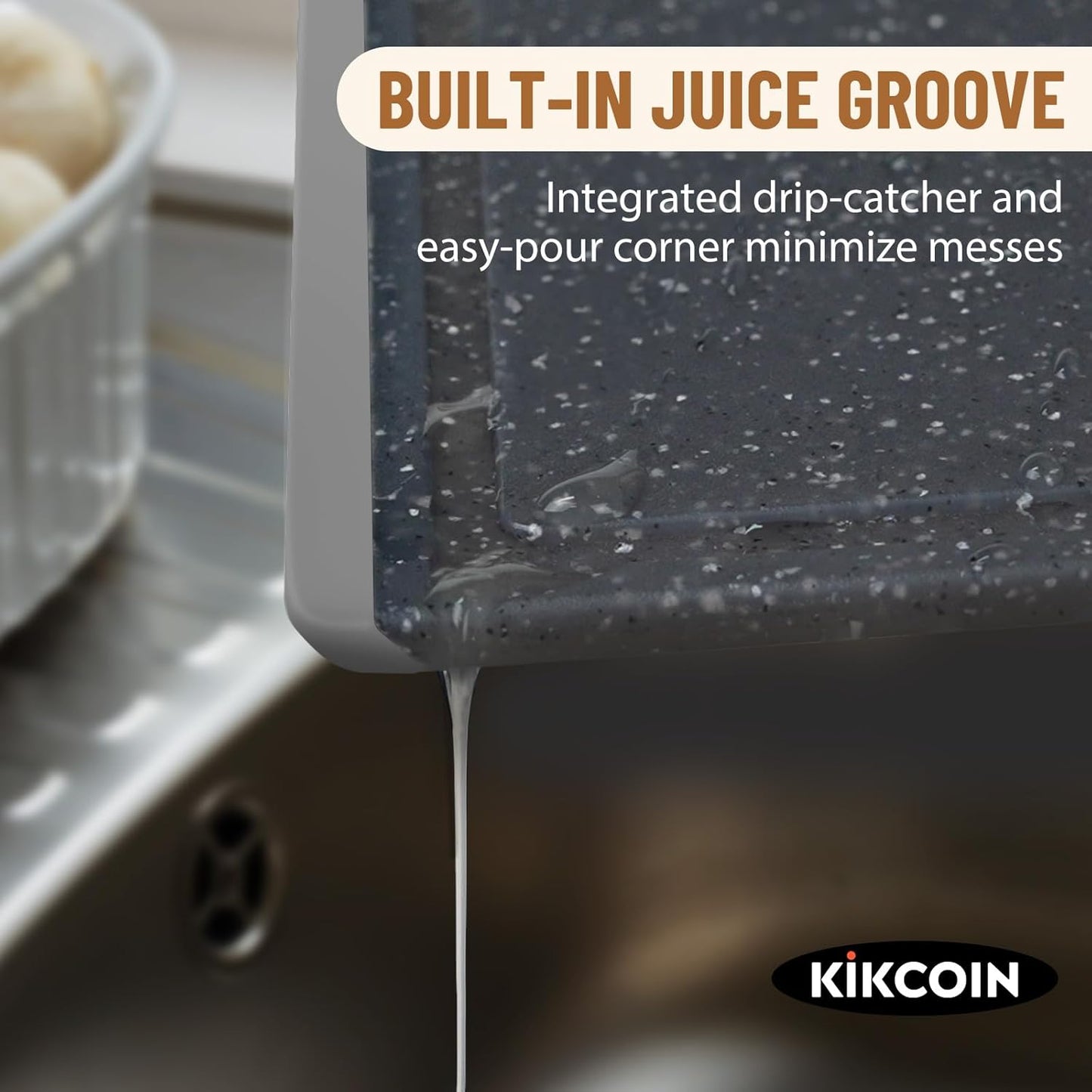 Kikcoin Plastic Cutting Boards for Kitchen, 3-Piece Large Cutting Board Set Dishwasher Safe Chopping Boards with Non-slip Feet and Juice Grooves, Gray