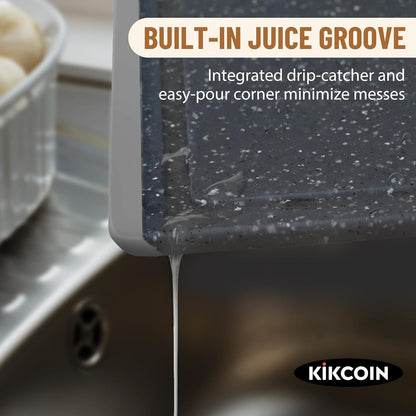 Kikcoin Plastic Cutting Boards for Kitchen, 3-Piece Large Cutting Board Set Dishwasher Safe Chopping Boards with Non-slip Feet and Juice Grooves, Gray