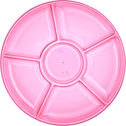 Plasticpro 6 Sectional Round Plastic Serving Tray/Platters Clear Pack of 2