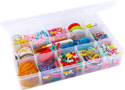 Exptolii 15 Large Grids Plastic Organizer Box with Dividers, 2 Pack Clear Compartment Container Storage for Washi Tapes Beads Crafts Jewelry Fishing Tackles, Size 11 x 6.3 x 2.2 in