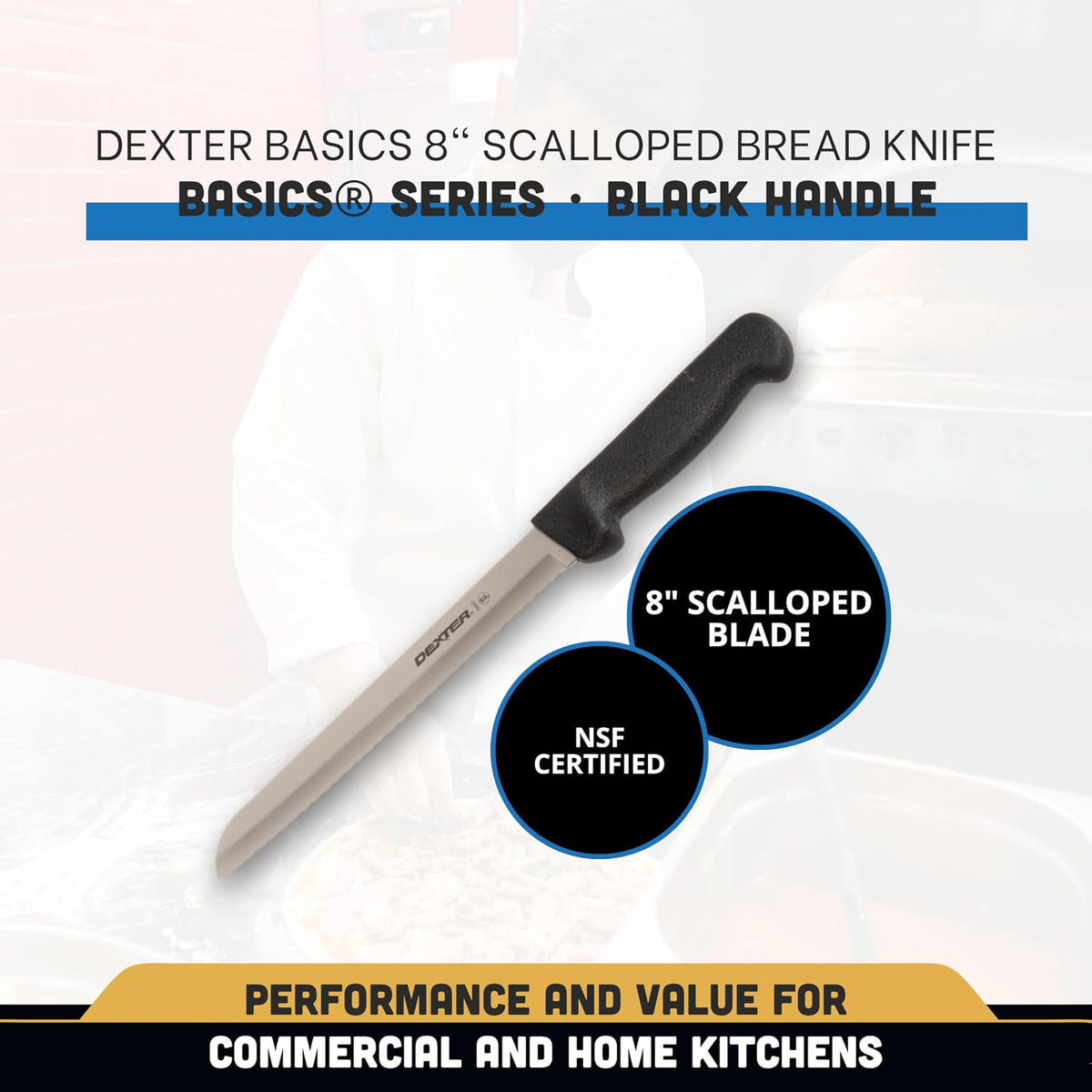 Dexter Russell P94803 BASICS 8" Scalloped Bread Knife, Serrated Blade