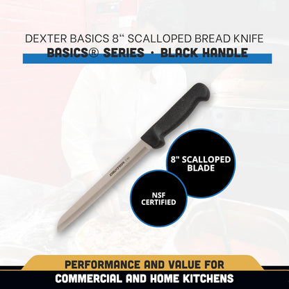Dexter Russell P94803 BASICS 8" Scalloped Bread Knife, Serrated Blade