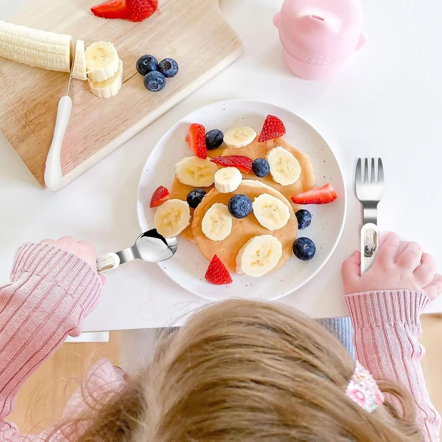 3-Piece Children Utensils Set Horse Image Knife Spoon Fork Set Stainless Steel Silverware Set Easy-Grip Reusable Utensils Set Child Flatware Set with Case for Lunch Travel