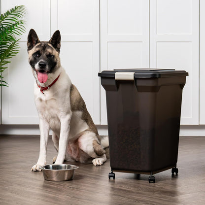 IRIS USA Dog Food Storage Container 58 Lb, Airtight Large Pet Food Storage Bin with Wheels, for Dog Cat Bird Chicken Food, Holds Up to 58 lbs, Keep Fresh, BPA Free, Made in USA, Black