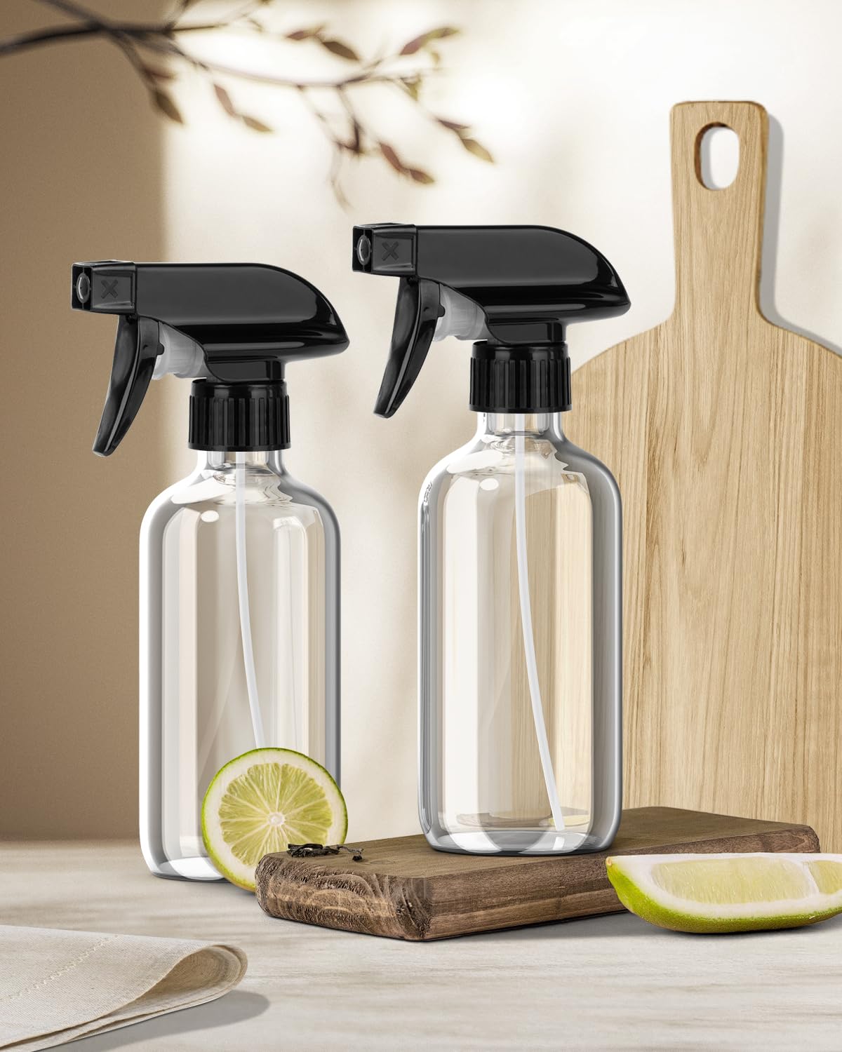 Bontip Glass Spray Bottle 16 oz for Cleaning, Plants (2 Pack, Amber)