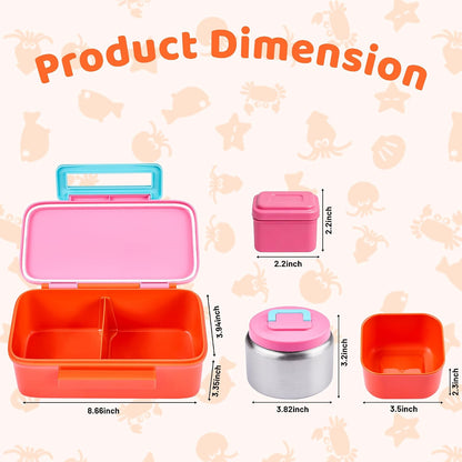 JXXM Bento Lunch Box for Kids With 8oz Thermo, Leakproof Bento Box with with 2 Compartments, Insulated Bottle, Lunch Bag, BPA Free Dishwasher Safe for School Girls Boys (Pink)